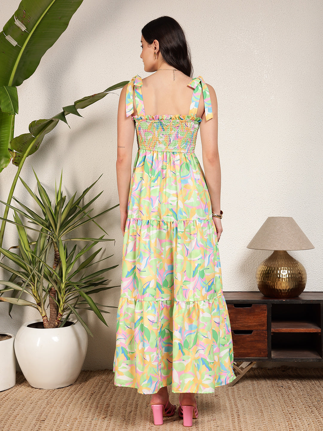 Modsik Women's Green Floral A-line Maxi Dress