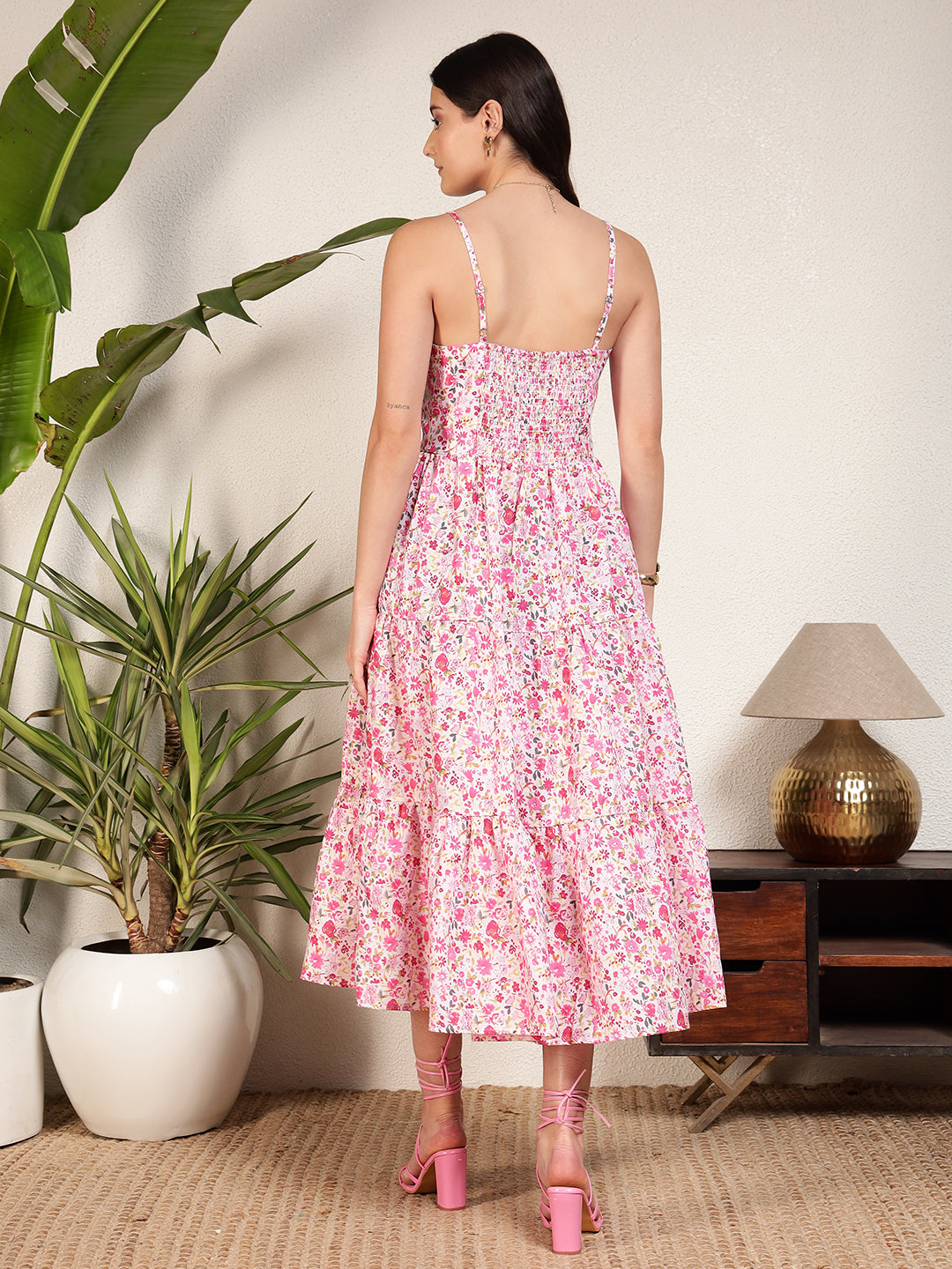 Modsik Pink Floral Flared Midi Dress