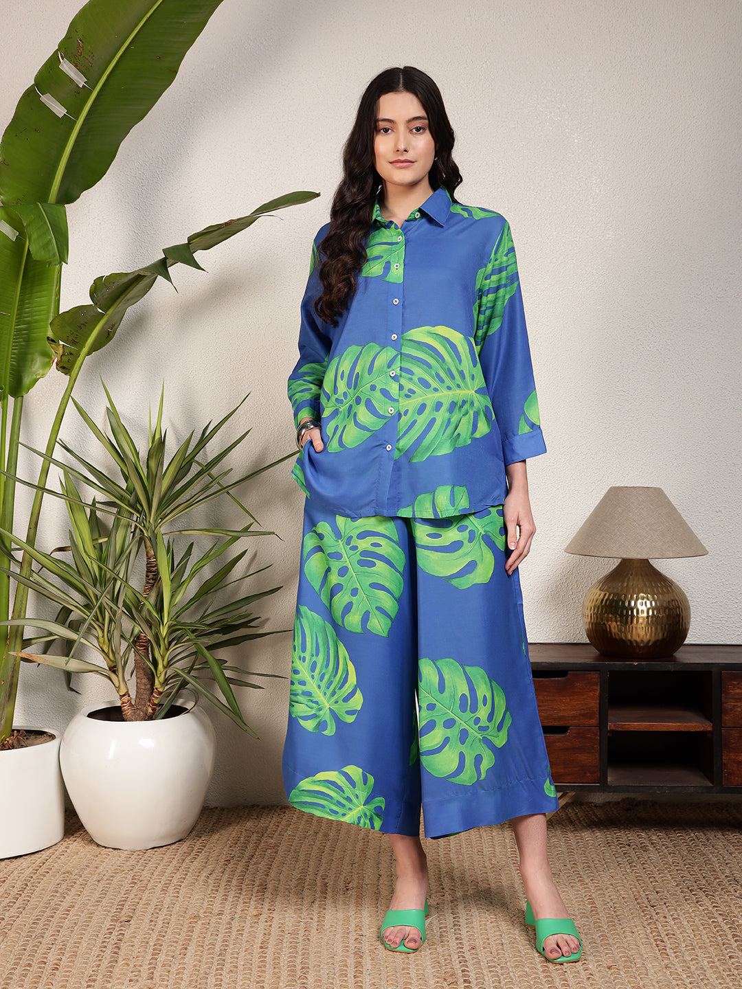 Modsik Women's Trendy Floral Print Oversized Shirt and Pant Coord Set