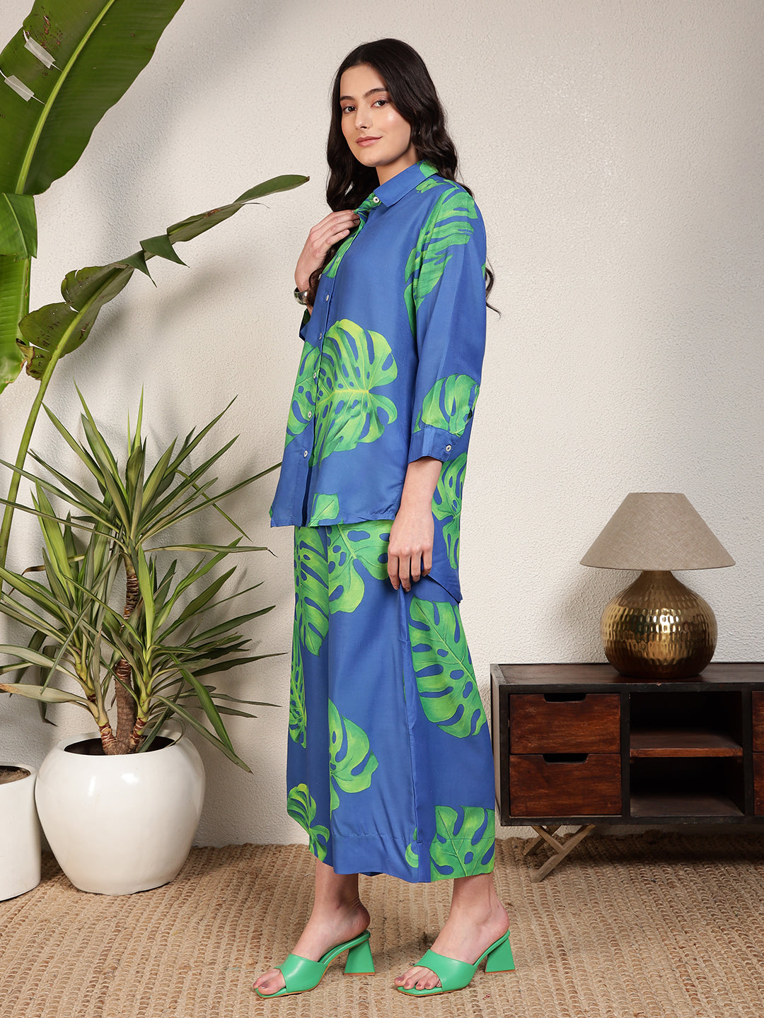 Modsik Women's Trendy Floral Print Oversized Shirt and Pant Coord Set