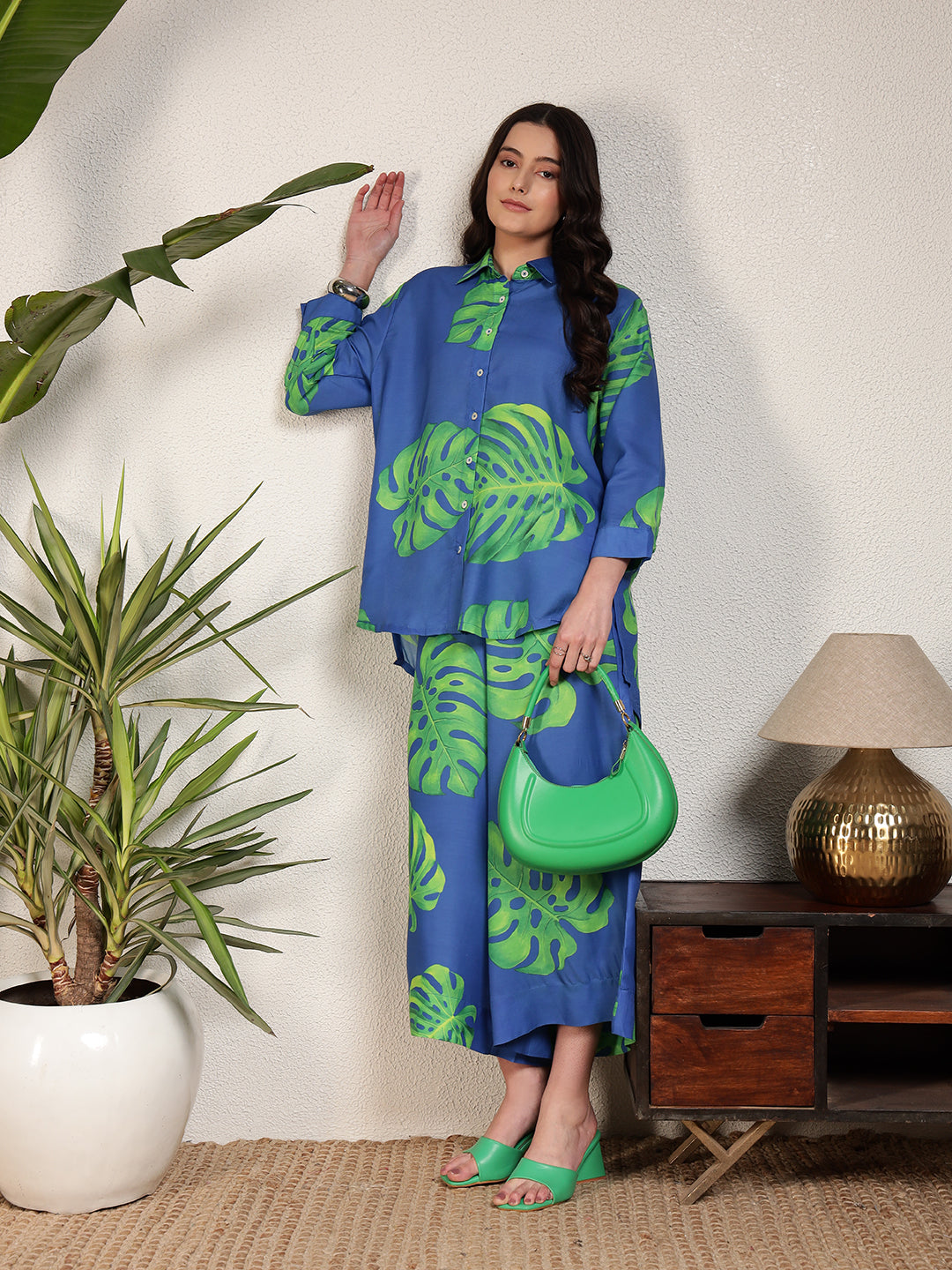 Modsik Women's Trendy Floral Print Oversized Shirt and Pant Coord Set