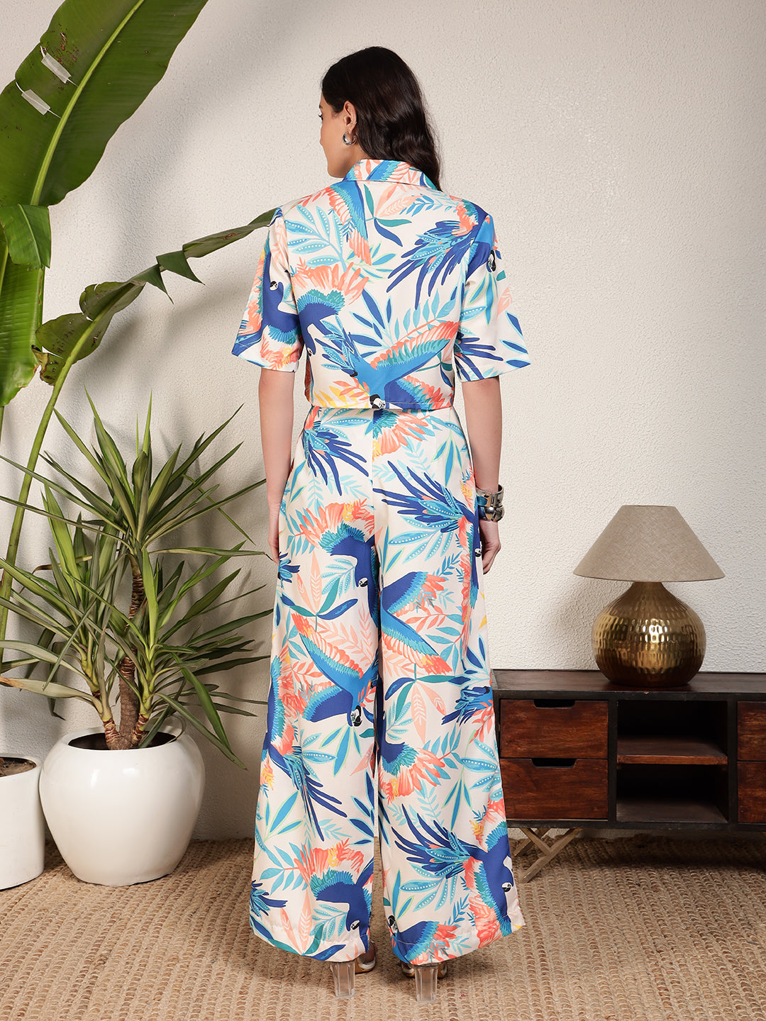 Modsik Women's Floral Crop Top and Pant Co-ord Set