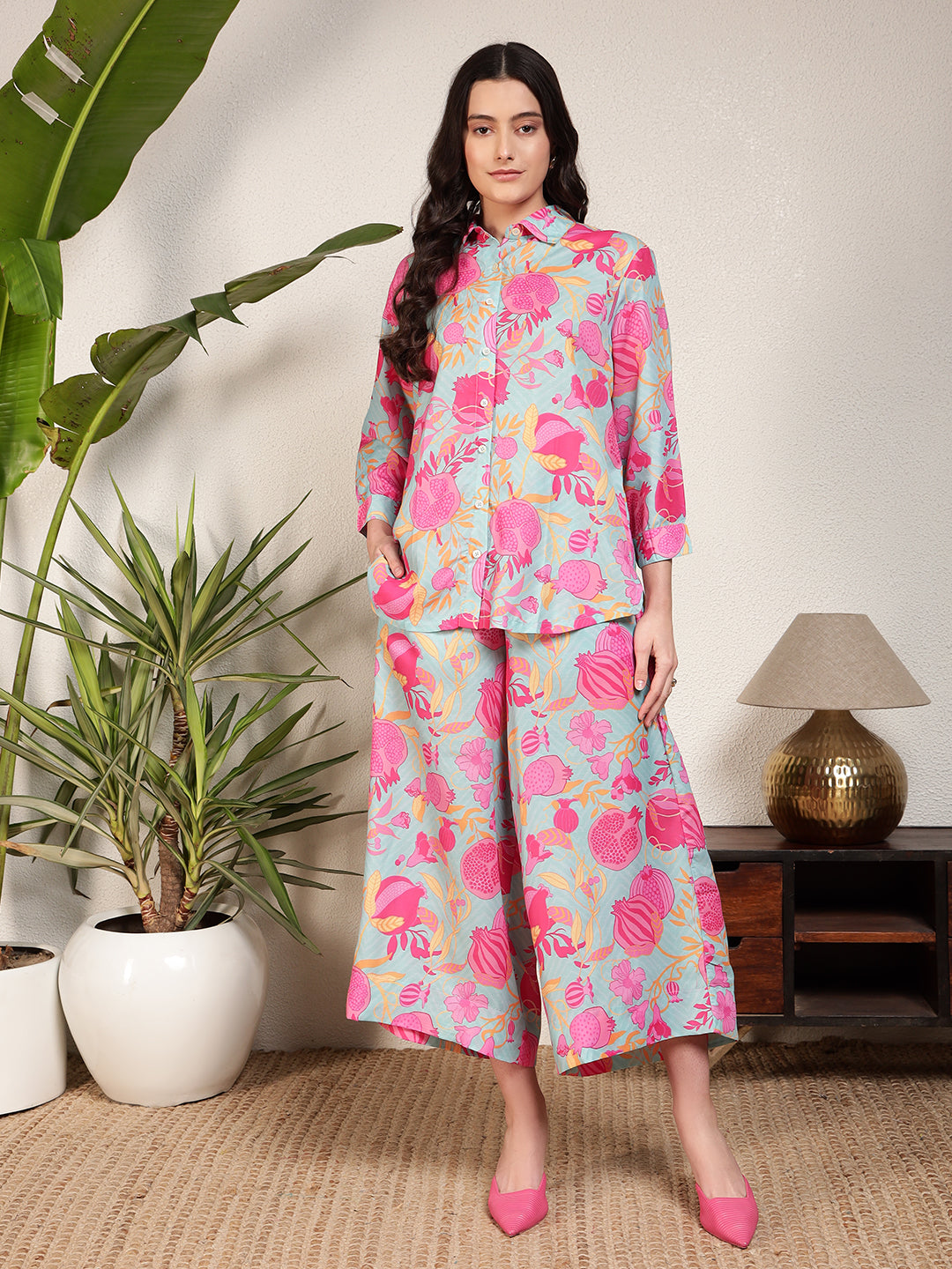 Modsik Women's Relaxed Fit Floral Print Shirt and Pant Co-ord Set