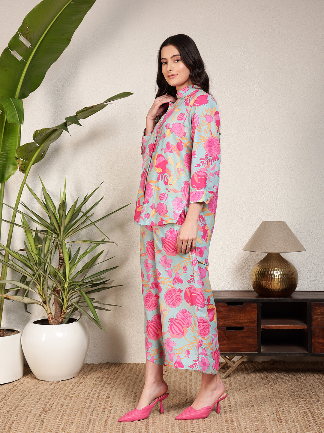 Modsik Women's Relaxed Fit Floral Print Shirt and Pant Co-ord Set