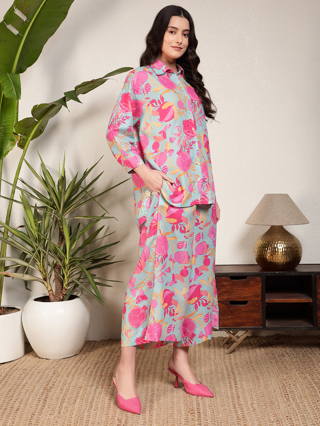 Modsik Women's Relaxed Fit Floral Print Shirt and Pant Co-ord Set