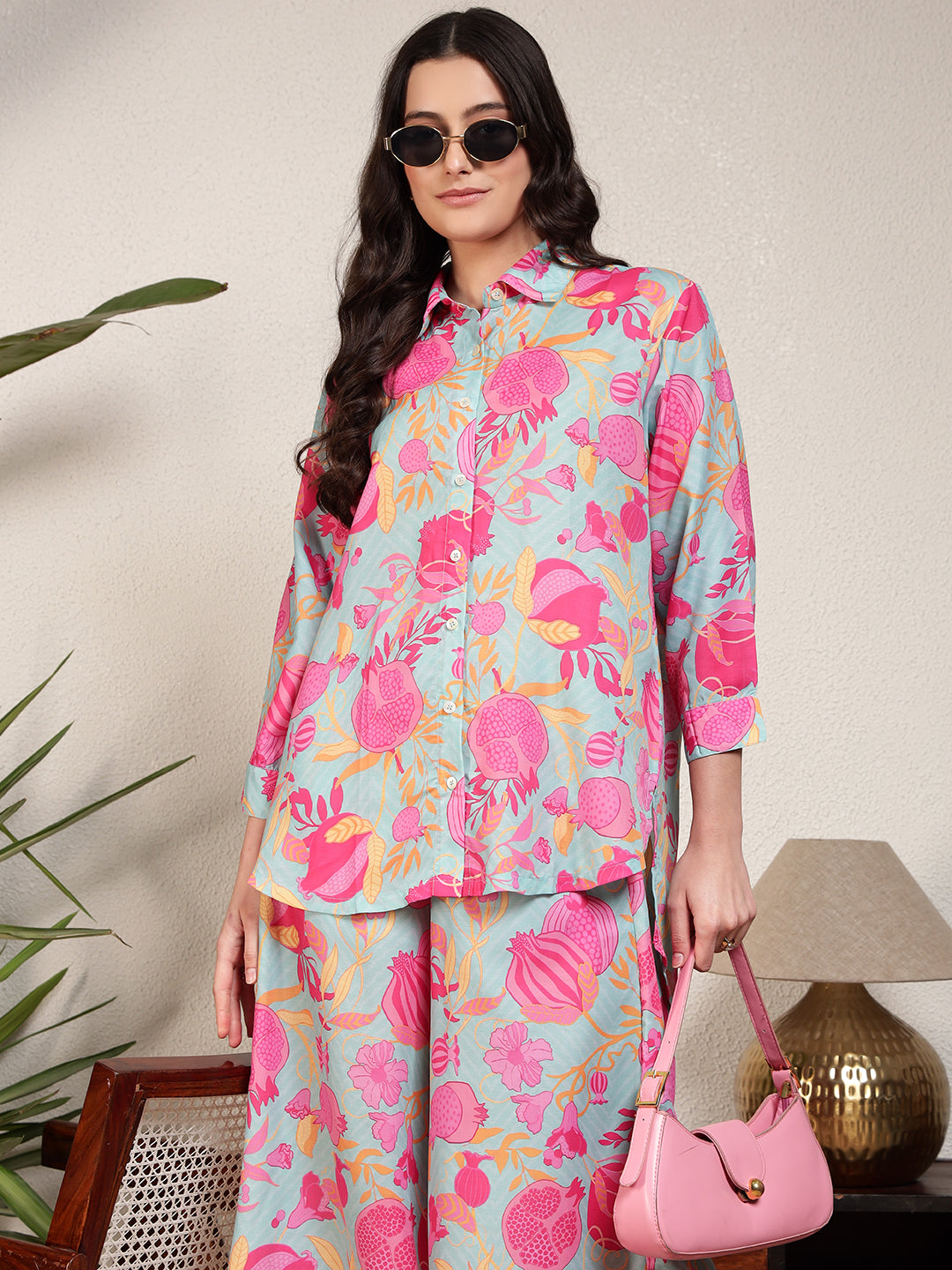 Modsik Women's Relaxed Fit Floral Print Shirt and Pant Co-ord Set