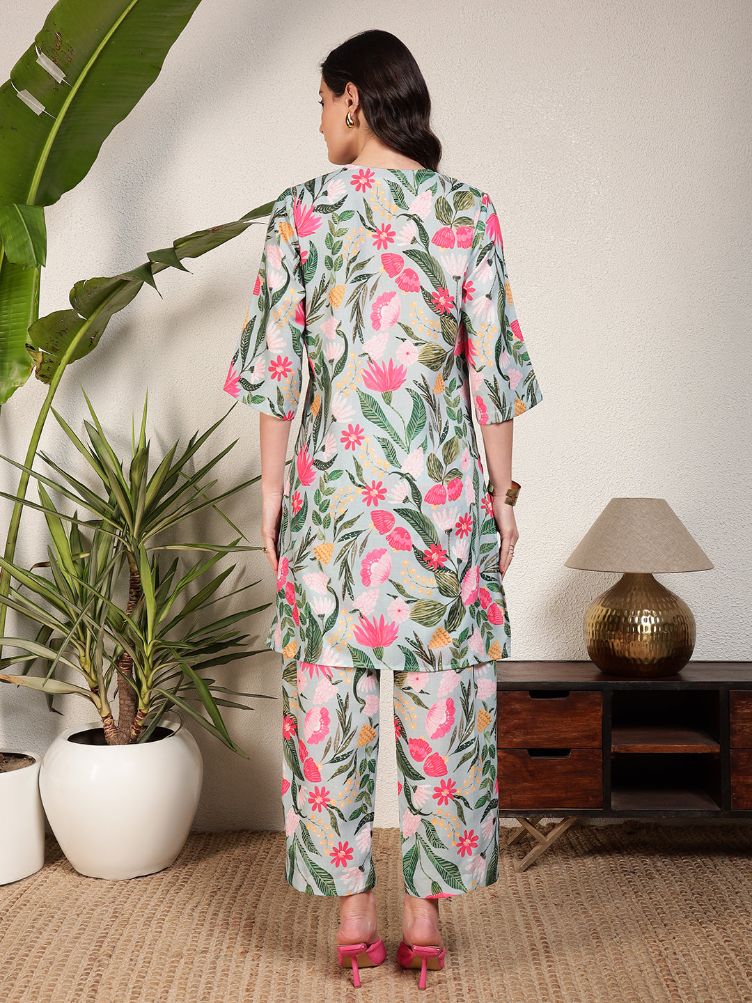 Modsik Women's Relaxed Fit Floral Tunic and Pant Co-ord Set