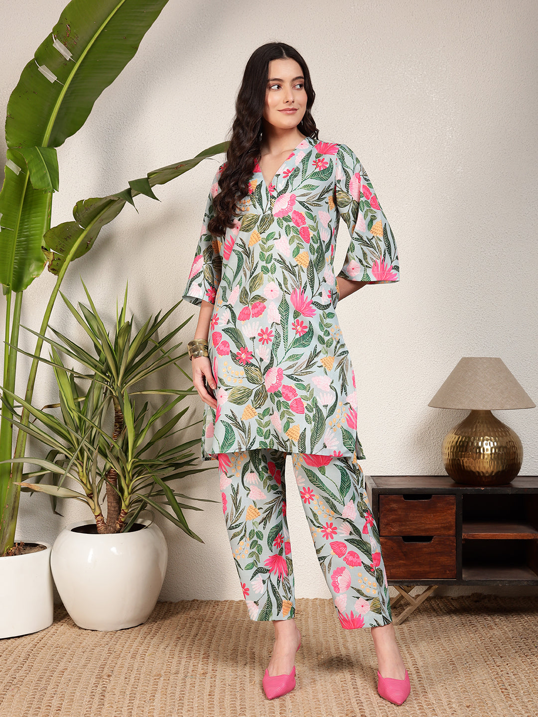 Modsik Women's Relaxed Fit Floral Tunic and Pant Co-ord Set