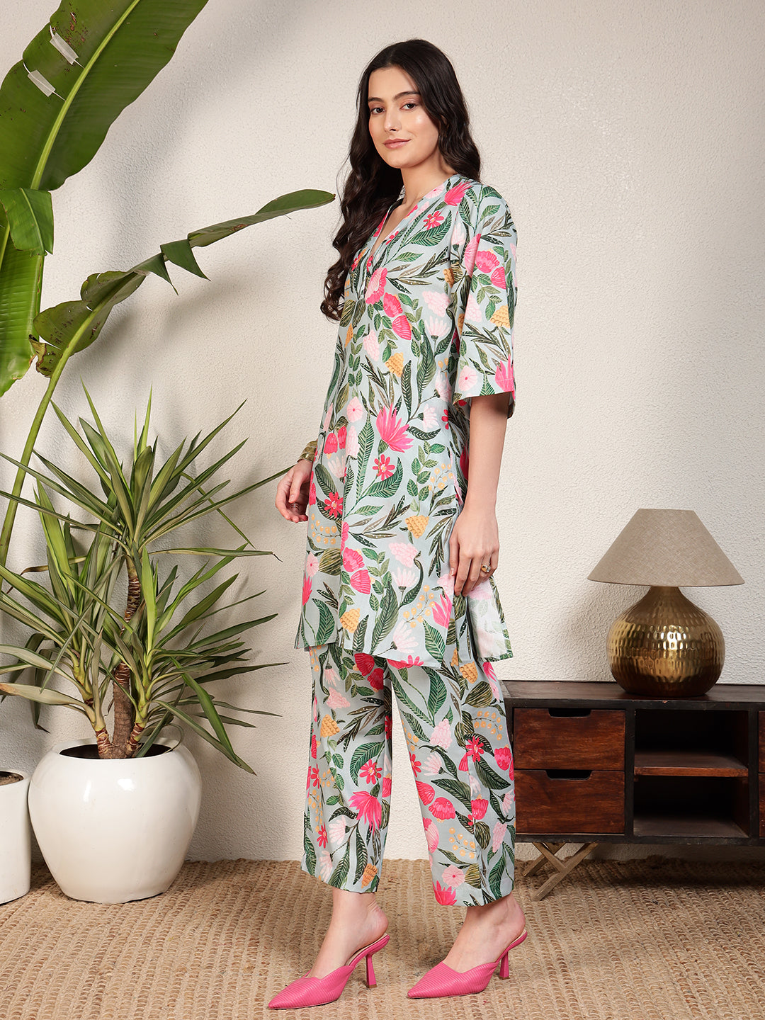 Modsik Women's Relaxed Fit Floral Tunic and Pant Co-ord Set