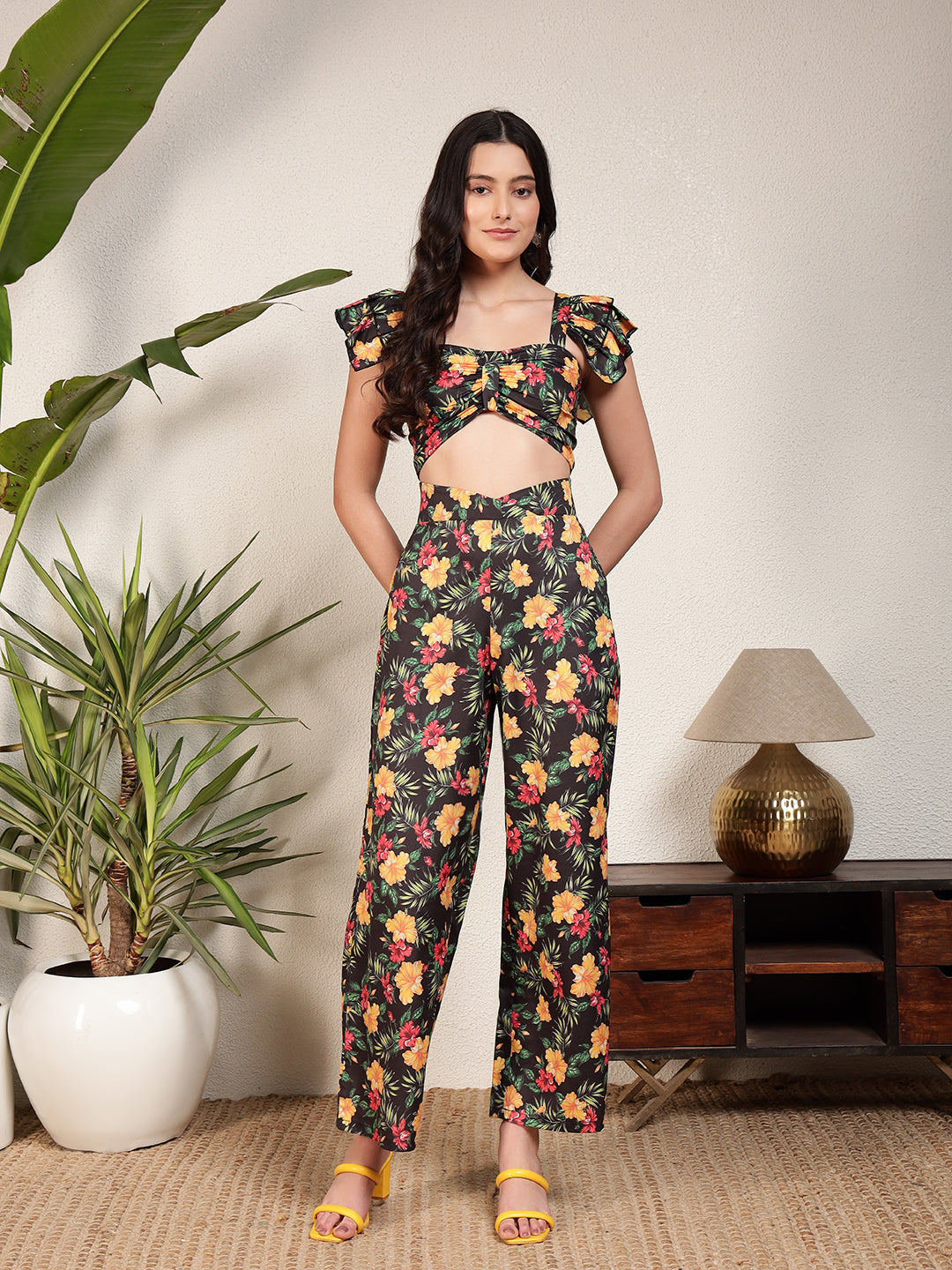 Modsik Women's Floral Crop Top and Palazzo Pant Co-ord Set