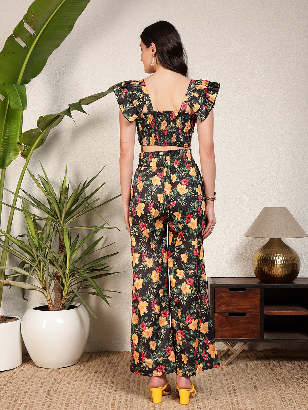 Modsik Women's Floral Crop Top and Palazzo Pant Co-ord Set